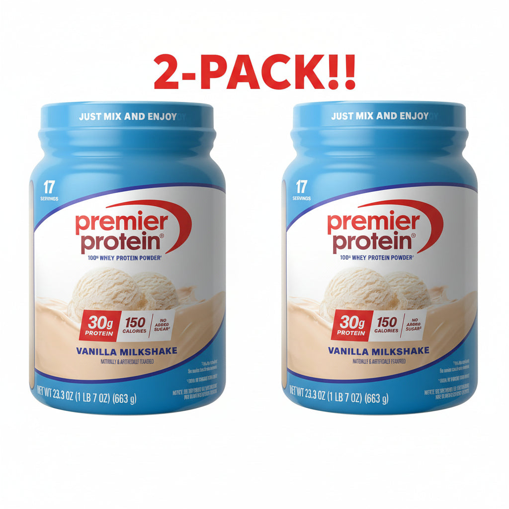 Premier Protein 100% Whey Powder, Vanilla Milkshake (Keto Friendly), 2-Pack (46.6 oz Total)