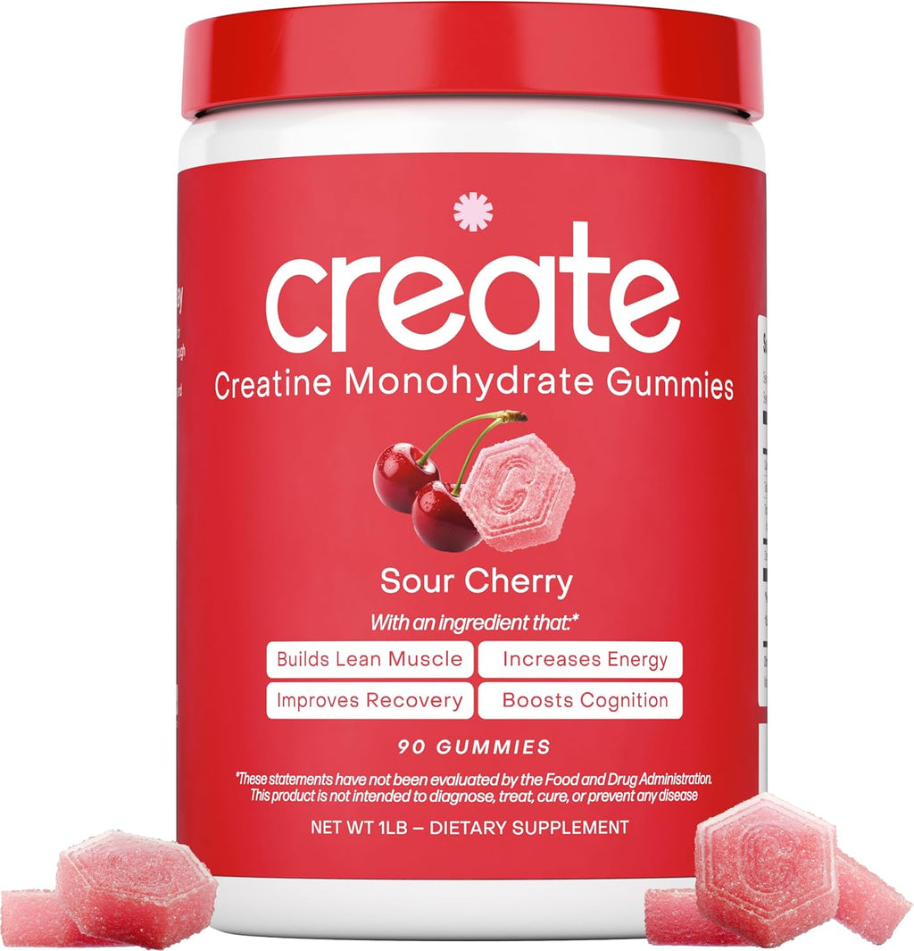 Create Creatine Monohydrate Gummies - 90 Count - Premium Sour Cherry Flavor