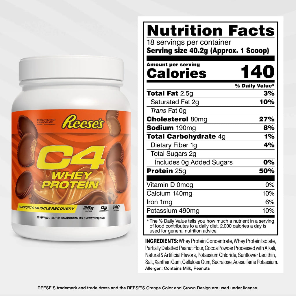C4 Whey Protein Powder  Reese's Peanut Butter Cup 25g Protein | 36 Total Servings