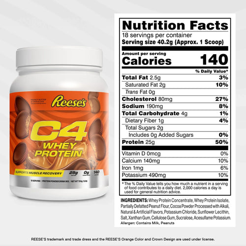 C4 Whey Protein Powder  Reese's Peanut Butter Cup 25g Protein | 36 Total Servings